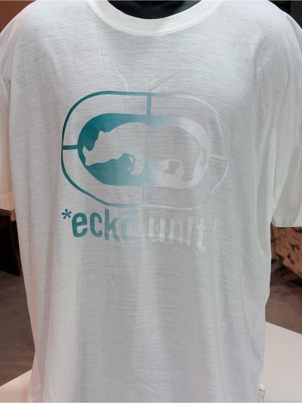 Ecko Unlimited White Tee with Teal Rhino Logo